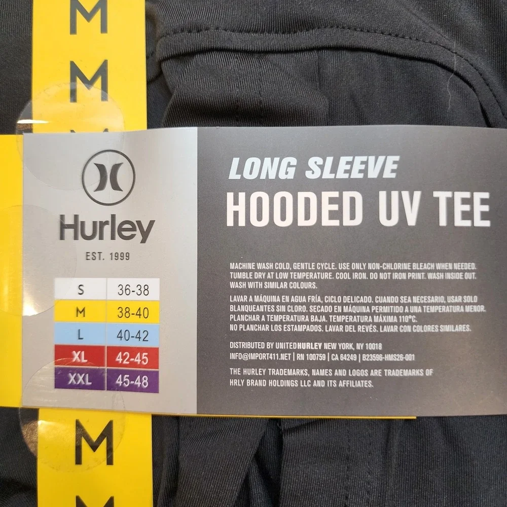 Hurley Mens Medium Hooded UV Sun Shirt UPF 50+ Black Long Sleeve Surf Fishing...